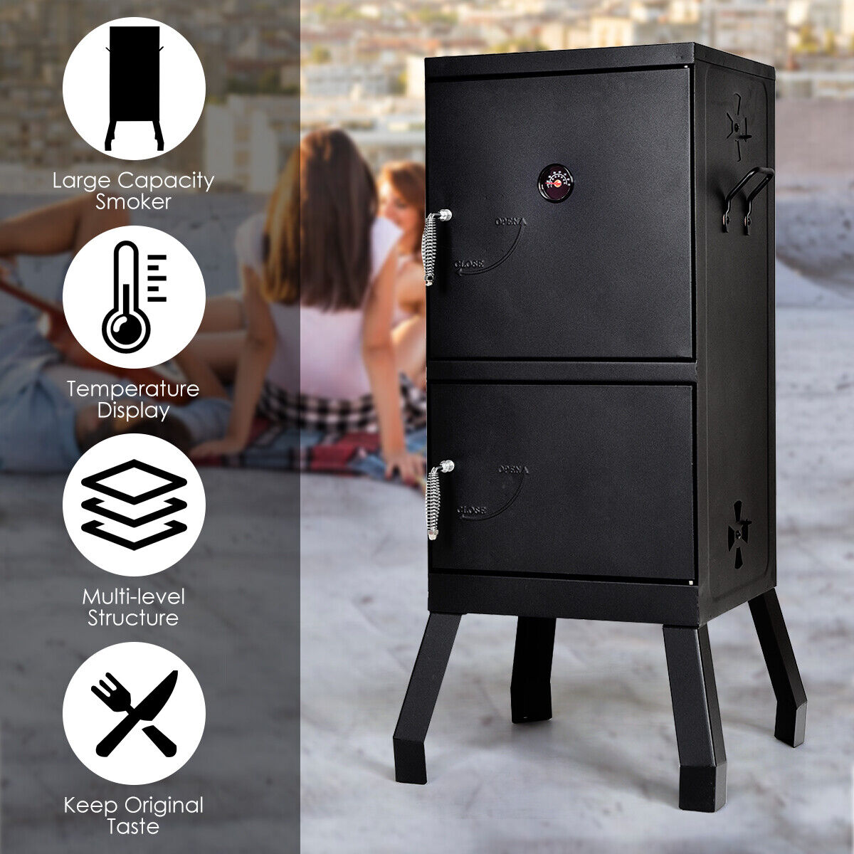 Vertical Charcoal Smoker Grill with Temperature Gauge