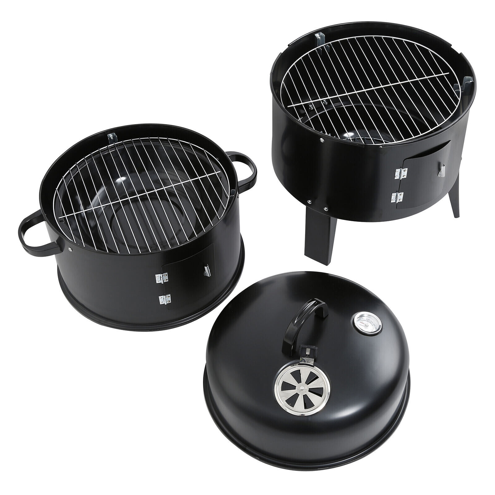 Large 3-in-1 Vertical BBQ Charcoal Smoker Cooker
