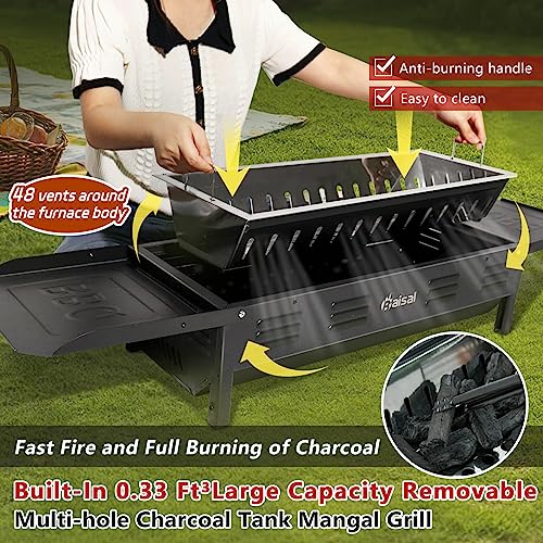 Baisal Portable Charcoal BBQ Grill, Foldable Camping Hibachi