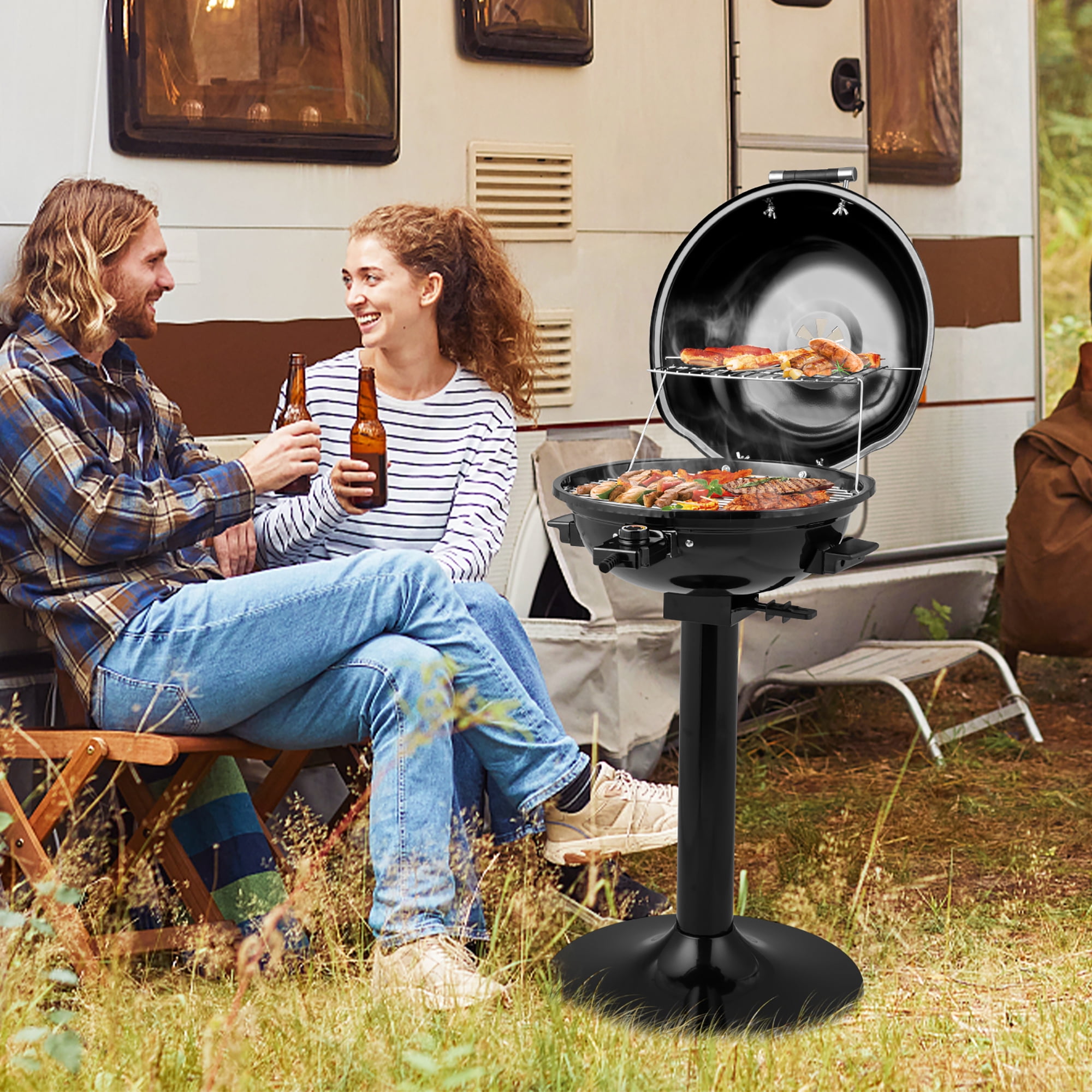 Costway Electric BBQ Grill with Warming Rack and Temperature Control