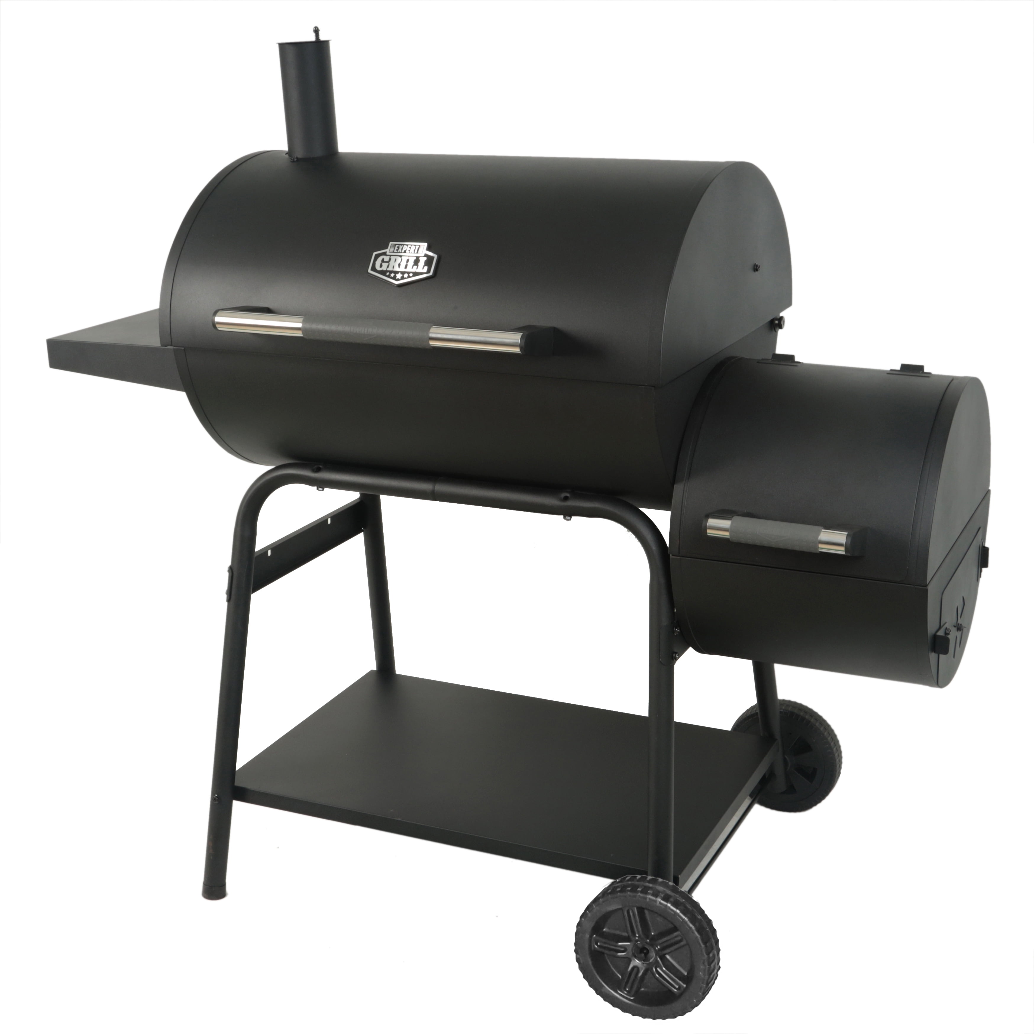 28" Offset Charcoal BBQ Smoker Grill, Black