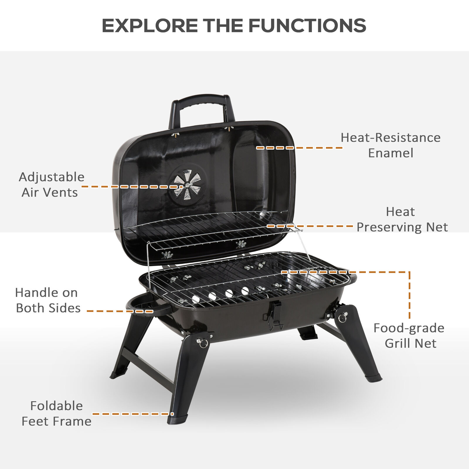 Portable Charcoal Grill BBQ Cooker for Outdoor Camping