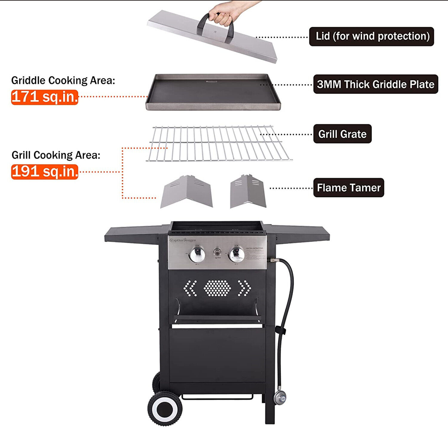 2 Burner Flat Top Griddle BBQ Grill