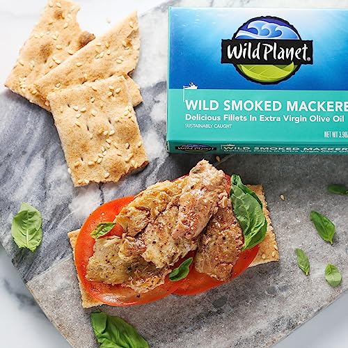 Wild Smoked Mackerel Fillets in Olive Oil (3.9oz, Pack of 12)