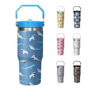 30oz Shark Tumbler with Handle & Straw