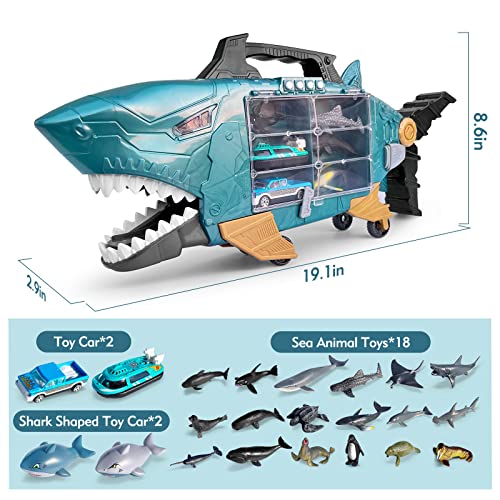 Shark Truck with 12 Animal Toys for Boys