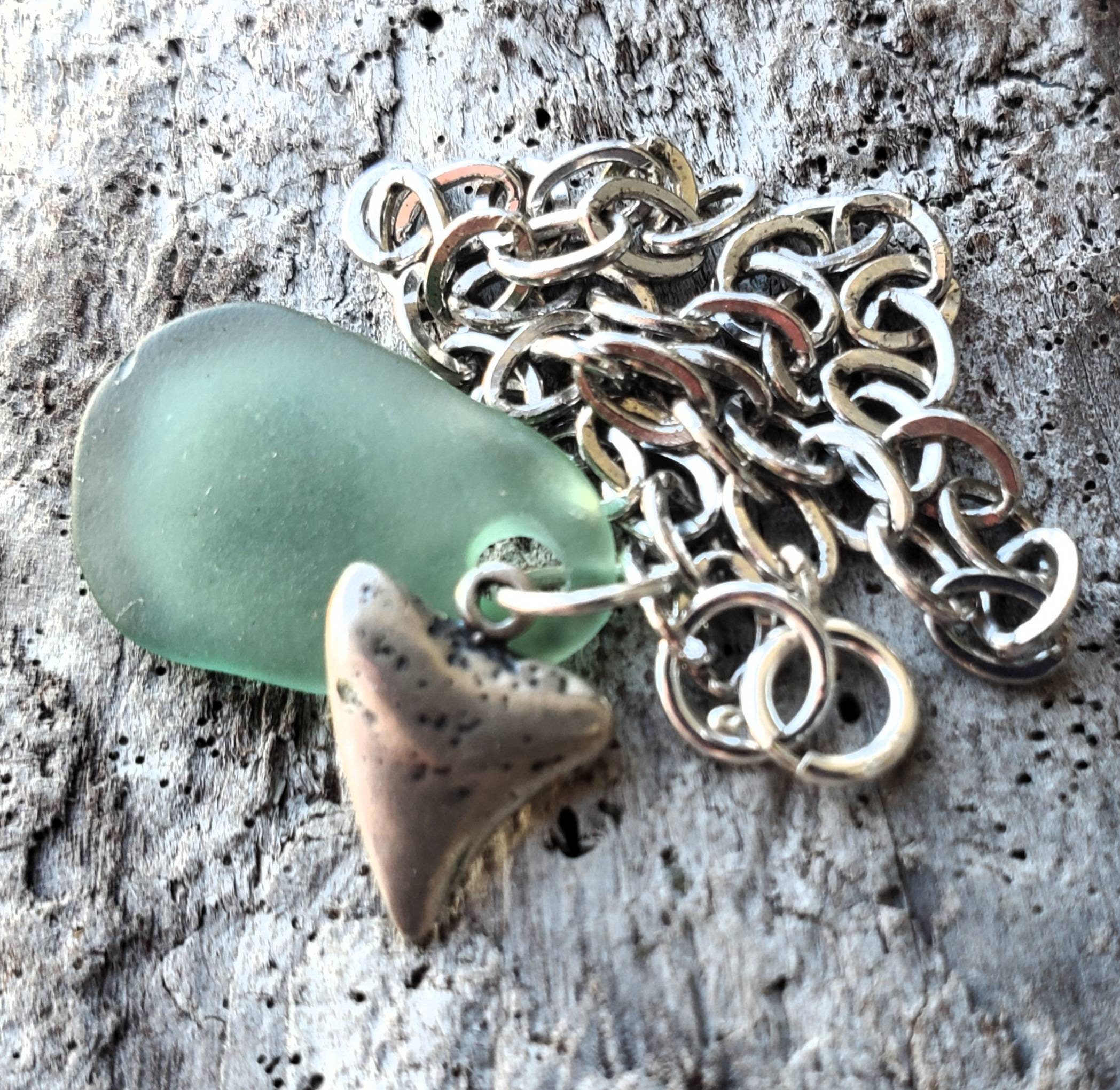 Hawaiian Seaglass and Silver Shark Bracelet