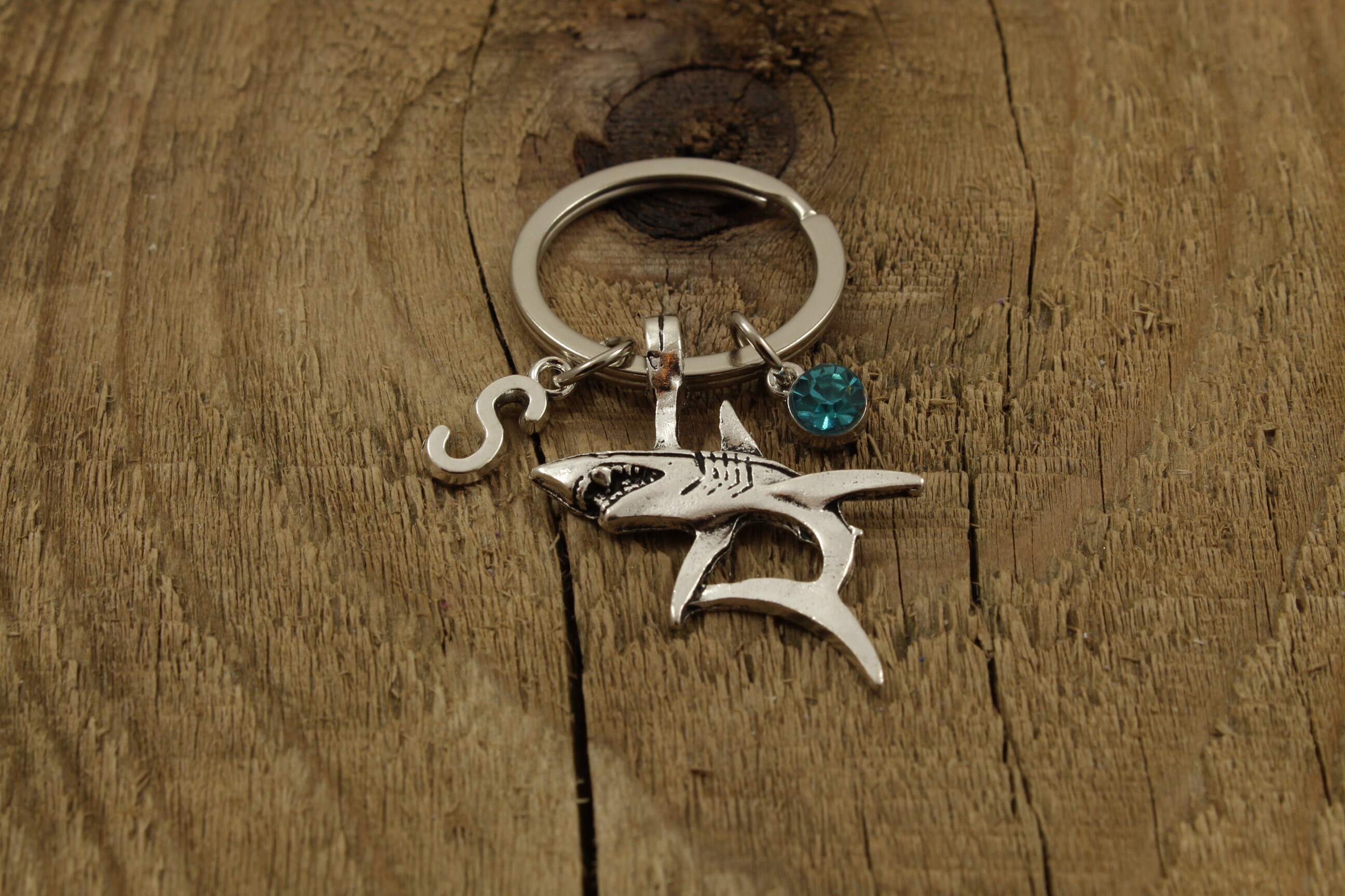 Personalized Shark Keychain with Birthstone and Initial