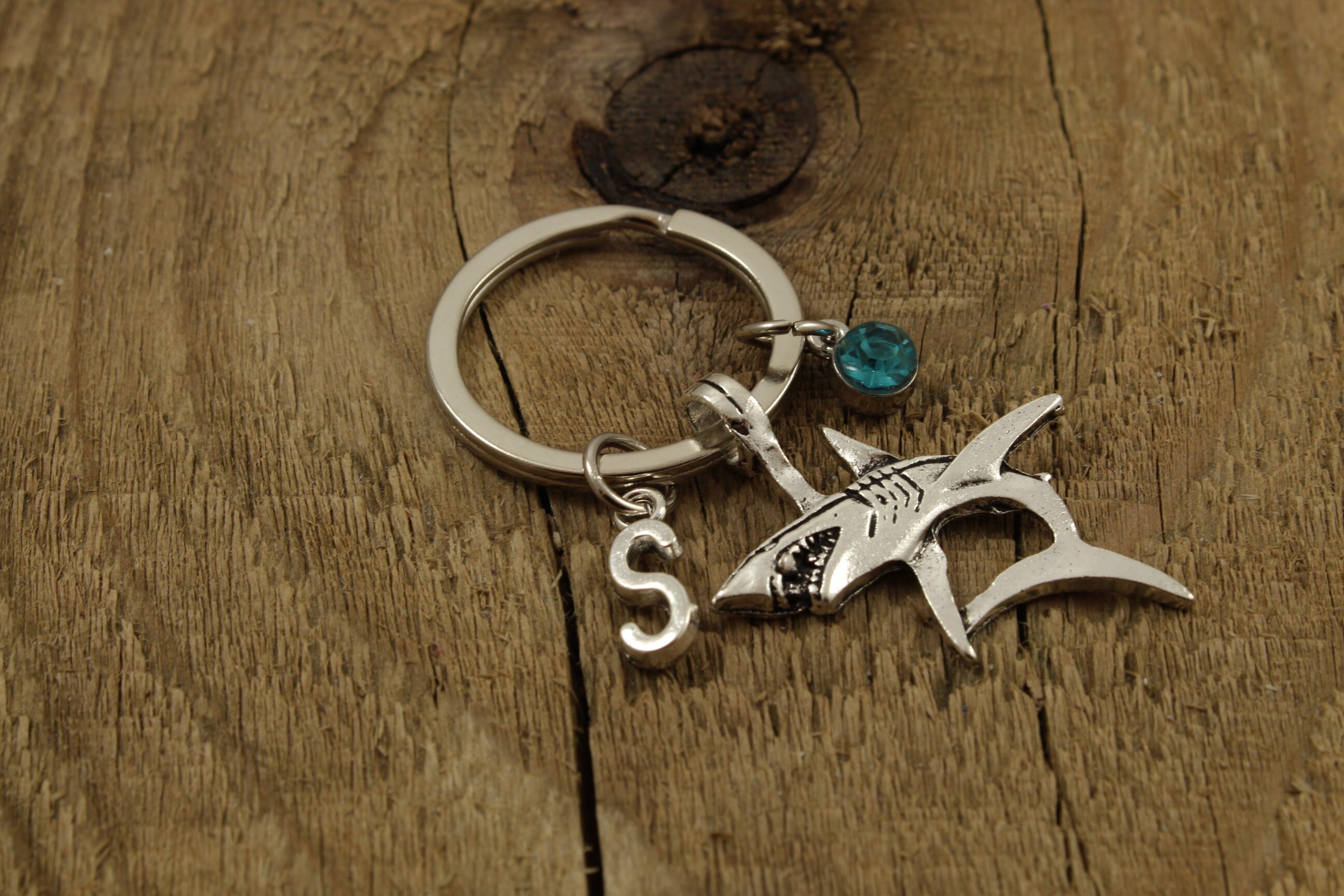 Personalized Shark Keychain with Birthstone and Initial
