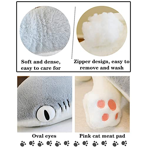 Grey Shark Cat Plush Toy Pillow - 27.6