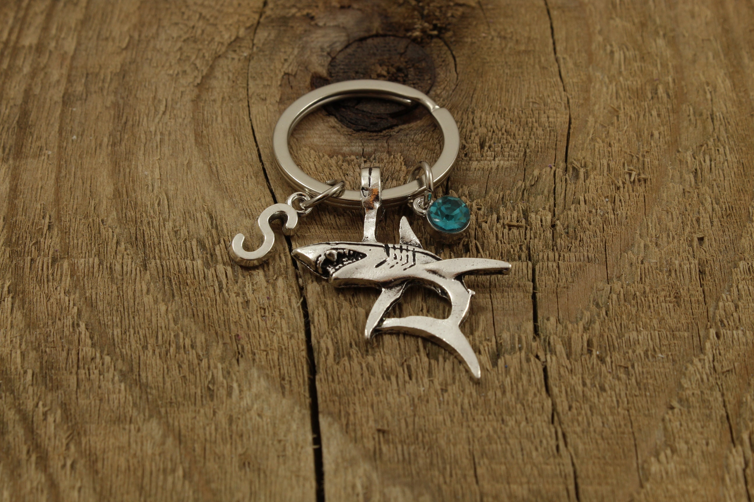 Personalized Shark Keychain with Birthstone and Initial