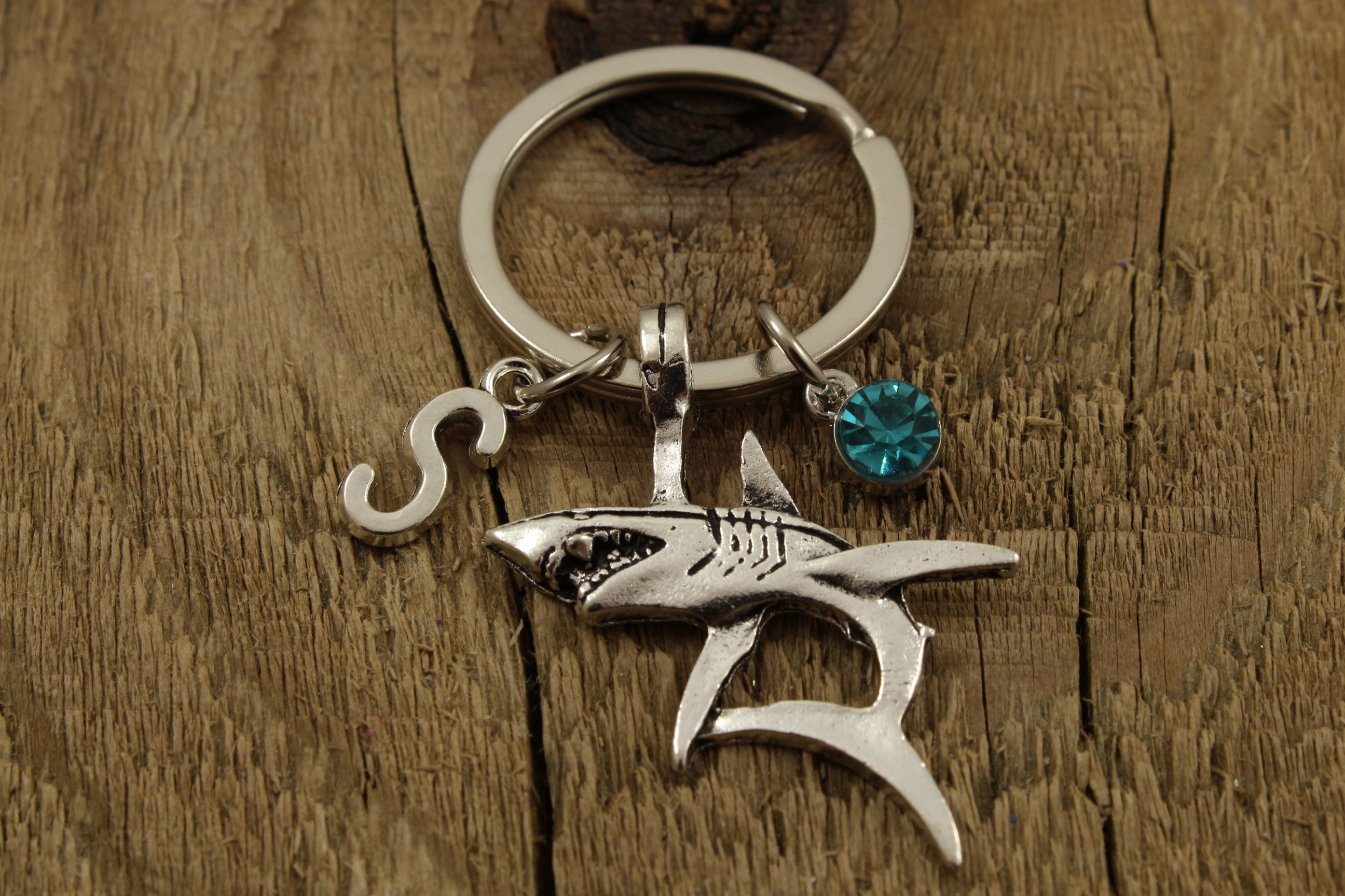 Personalized Shark Keychain with Birthstone and Initial