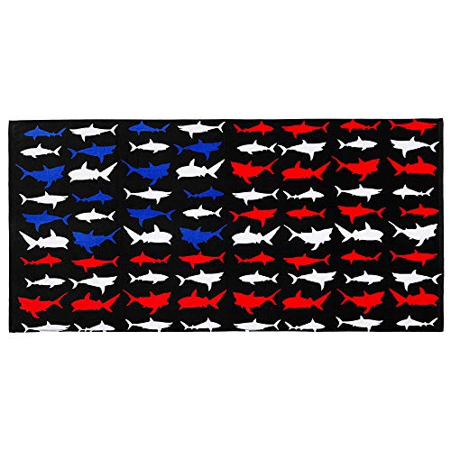 Sharks American Flag Beach Towel - 100% Cotton