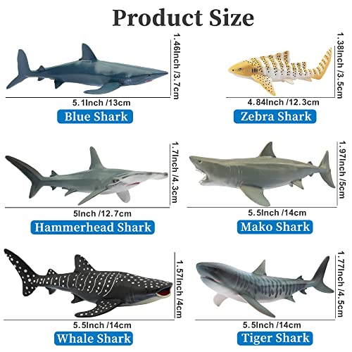 6 Realistic Shark Bath Toys Set