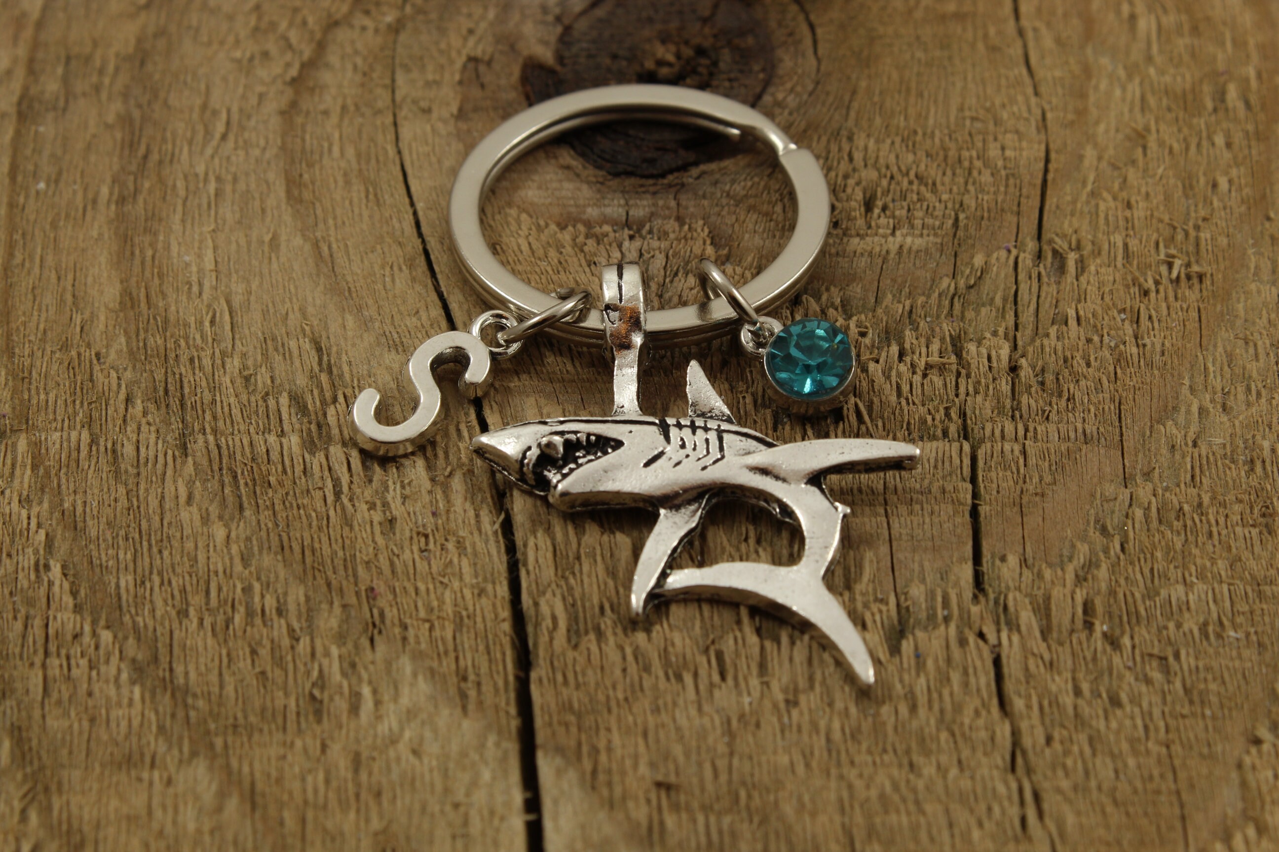 Personalized Shark Keychain with Birthstone and Initial