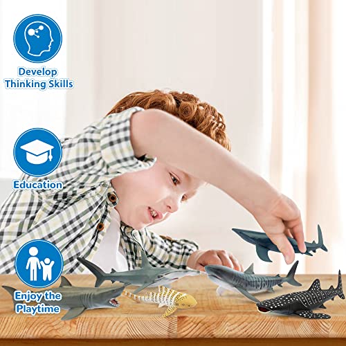 6 Realistic Shark Bath Toys Set