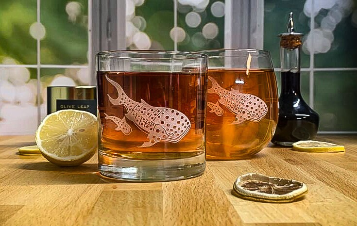 Whale Sharks Etched Stemless Wine Glass