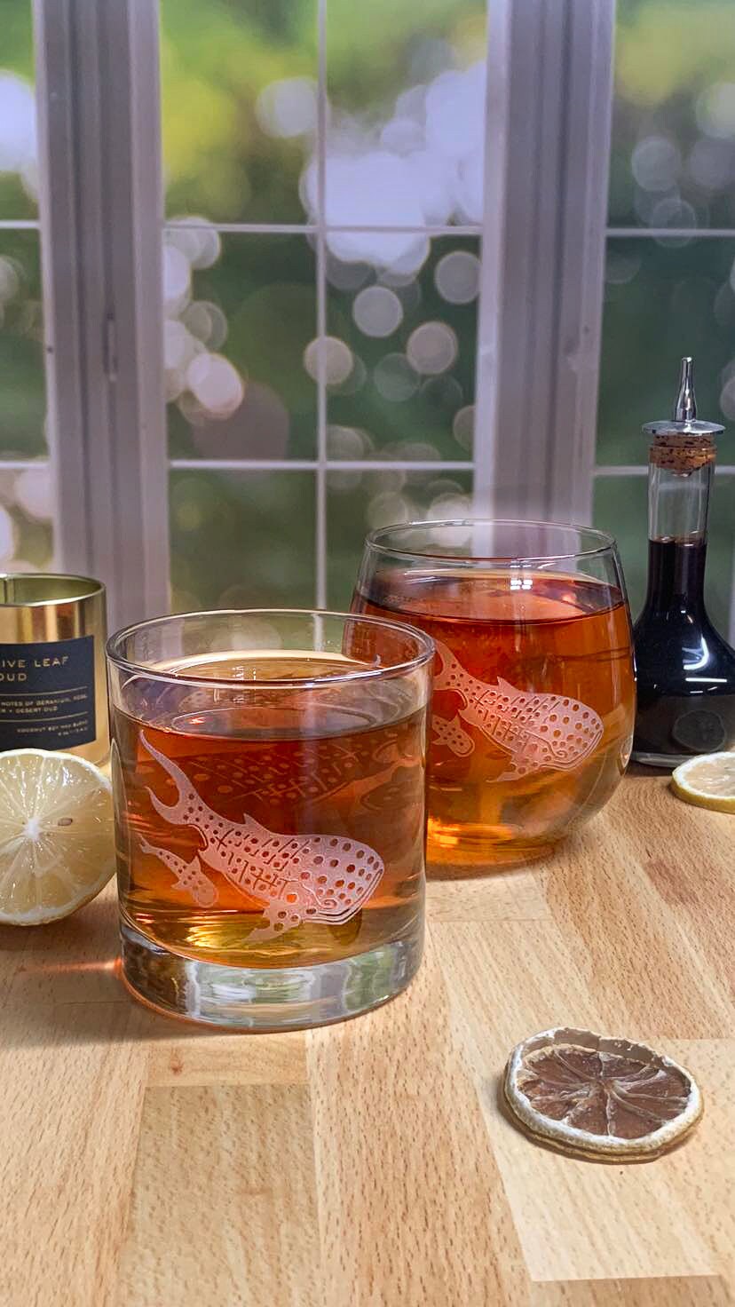 Whale Sharks Etched Stemless Wine Glass
