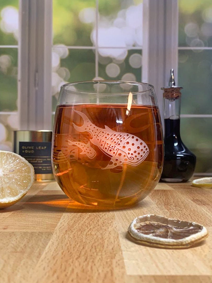 Whale Sharks Etched Stemless Wine Glass