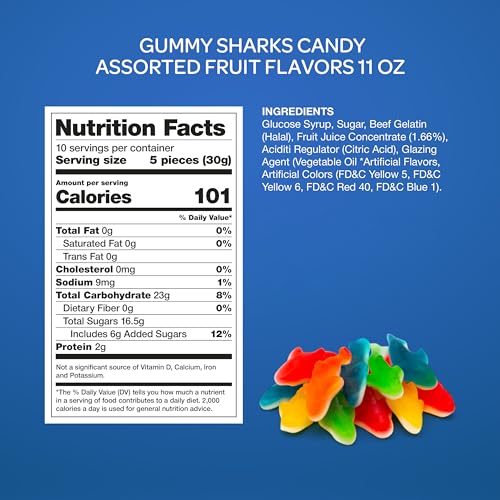 Assorted Fruit Flavored Gummy Shark Candy (11oz)