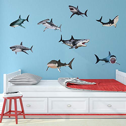Sharks Peel and Stick Wall Decals - 8 Pieces