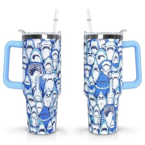 Mindunm 40 oz Shark-Themed Tumbler with Handle