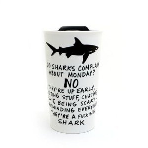 Mature Monday Shark Ceramic Travel Mug by Lennymud