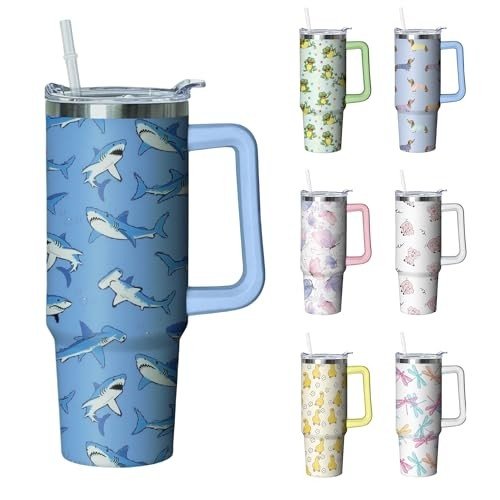 Shark Tumbler 30 oz with Handle & Straw