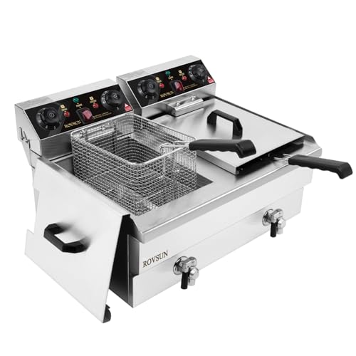 24.9QT Electric Dual Tank Fryer w/Timer & Adjustable Temperature