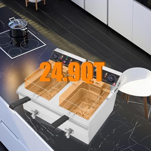 24.9QT Electric Dual Tank Fryer w/Timer & Adjustable Temperature