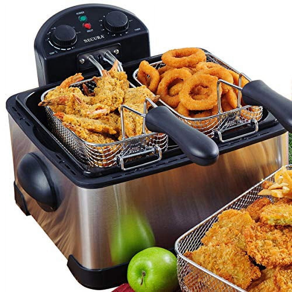 Secura Electric Deep Fryer: Stainless Triple Basket, Timer