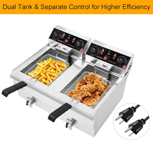 24.9QT Electric Dual Tank Fryer w/Timer & Adjustable Temperature