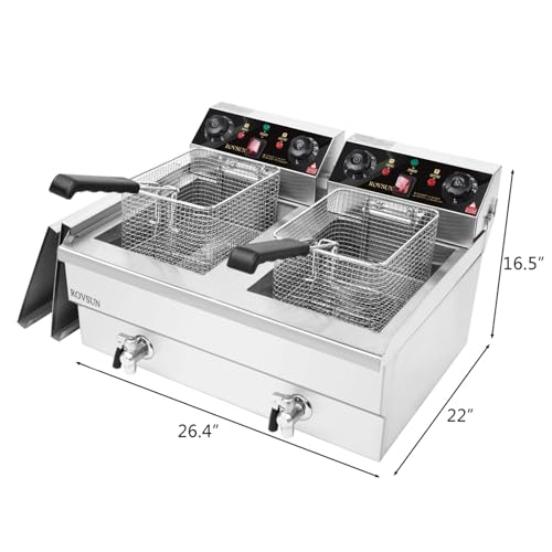 24.9QT Electric Dual Tank Fryer w/Timer & Adjustable Temperature