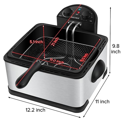 Secura Electric Deep Fryer: Stainless Triple Basket, Timer