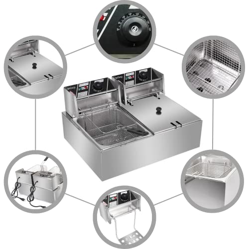 Winado 12.7QT Electric Deep Fryer - Stainless Steel, Dual Tank