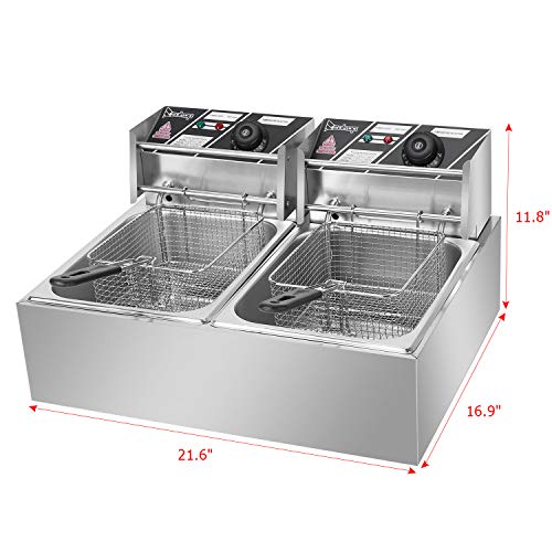 Winado 12.7QT Electric Deep Fryer - Stainless Steel, Dual Tank