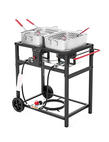 Propane Outdoor Double Burner Deep Fryer - Ideal for Fish Fry, Wings, Fries
