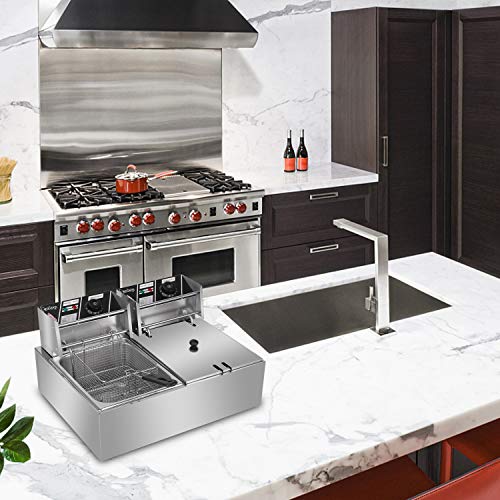 Winado 12.7QT Electric Deep Fryer - Stainless Steel, Dual Tank