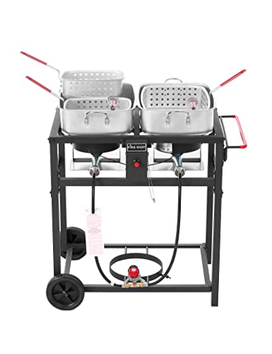 Propane Outdoor Double Burner Deep Fryer - Ideal for Fish Fry, Wings, Fries
