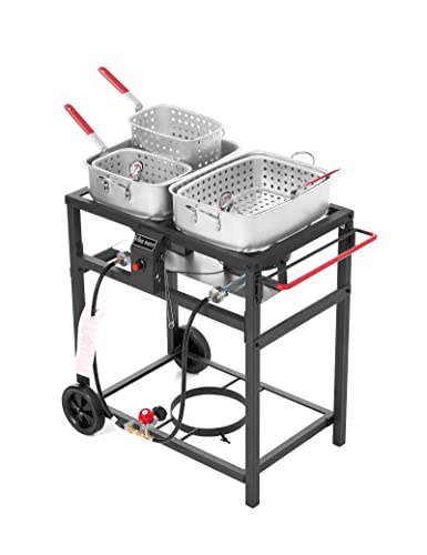 Propane Outdoor Double Burner Deep Fryer - Ideal for Fish Fry, Wings, Fries