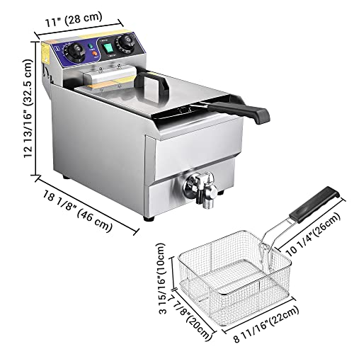 Commercial Stainless Steel Fryer with Timer - 11.7L