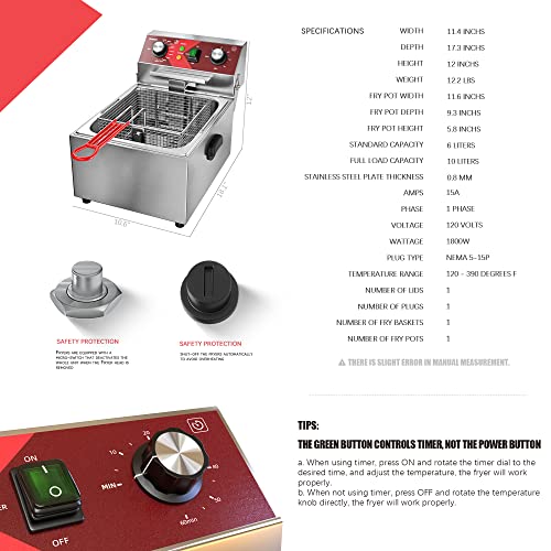 Eggkitpo Electric Single Tank Deep Fryer, 10L Capacity