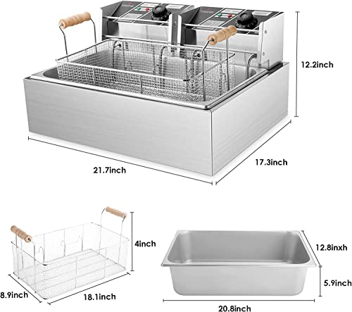 TANGME Commercial Electric Fryer, Large Basket, 22L Stainless