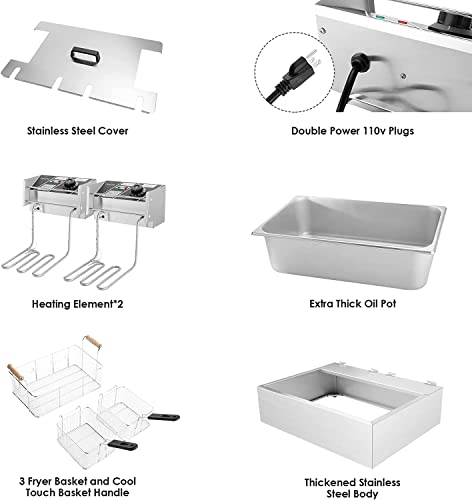 TANGME Commercial Electric Fryer, Large Basket, 22L Stainless
