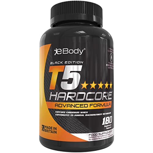 T5 Hardcore Fat Burners for Men & Women which Contains L-Tyrosine, Chromium, Vitamin B6 & Botanical Extracts, Mens Health Reviewed & Made in The UK (180 Vegetarian Capsules)…