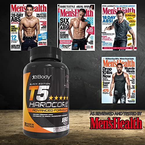 T5 Hardcore Fat Burners for Men & Women which Contains L-Tyrosine, Chromium, Vitamin B6 & Botanical Extracts, Mens Health Reviewed & Made in The UK (180 Vegetarian Capsules)…