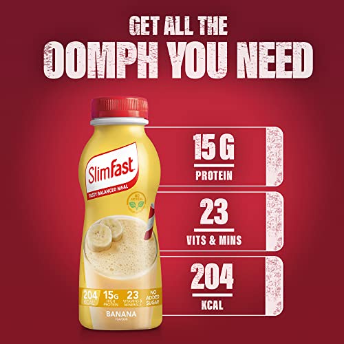 SlimFast Ready To Drink Shake, Tasty, Balanced Shake with 15g protein, 23 Vitamins and Minerals and No Sugar, Banana Flavour, 6 x 325 ml Multipack, Packaging May Vary
