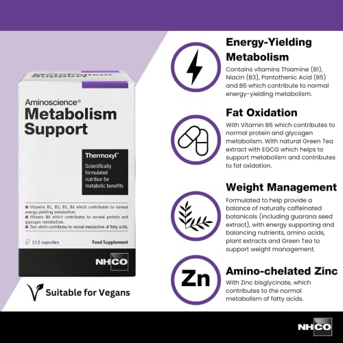 NHCO Aminoscience Metabolism Support Food Supplement Capsules - 17 Active Ingredients (4 Week Supply) Formulated to Support Weight & Overall Wellbeing - Vegan - Vegetarian