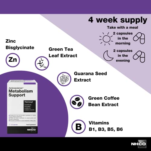 NHCO Aminoscience Metabolism Support Food Supplement Capsules - 17 Active Ingredients (4 Week Supply) Formulated to Support Weight & Overall Wellbeing - Vegan - Vegetarian