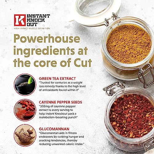 Instant Knockout Cut - 120 Weight Management Diet Pills - Men and Women -100% Natural Ingredients with Glucomannan, Green Tea Extract, Cayenne Pepper Seeds and More - UK Made Premium Supplement